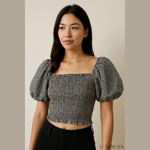 🌺2 for $10🌺  H&M Gingham Puff Sleeve Cotton Top / Shirt